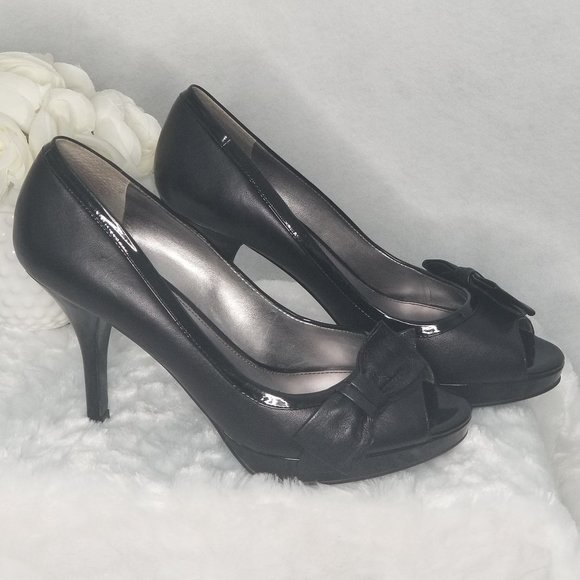 Black-Marc Fisher Peep Toe Leather Platform Pump - Picture 1 of 8